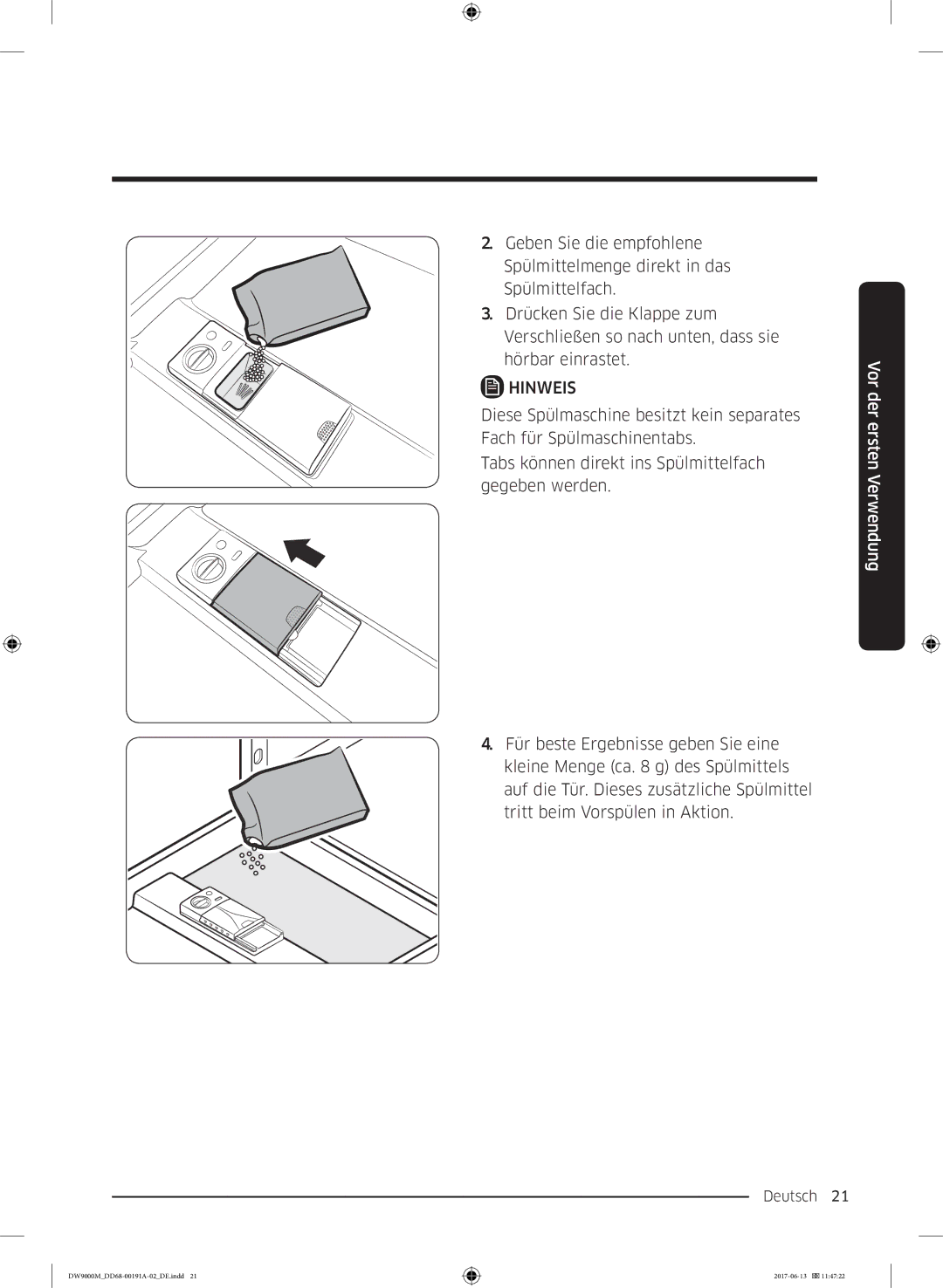 Samsung DW60M9550BB/EG manual Deutsch 21  